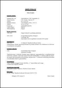 A pályázó által készített önéletrajz